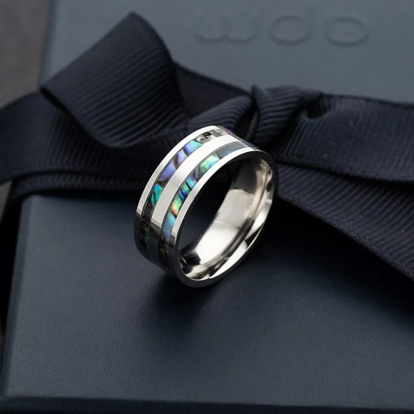 👑Men 8MM wide titanium stainless steel abalone - Picture 3 of 7